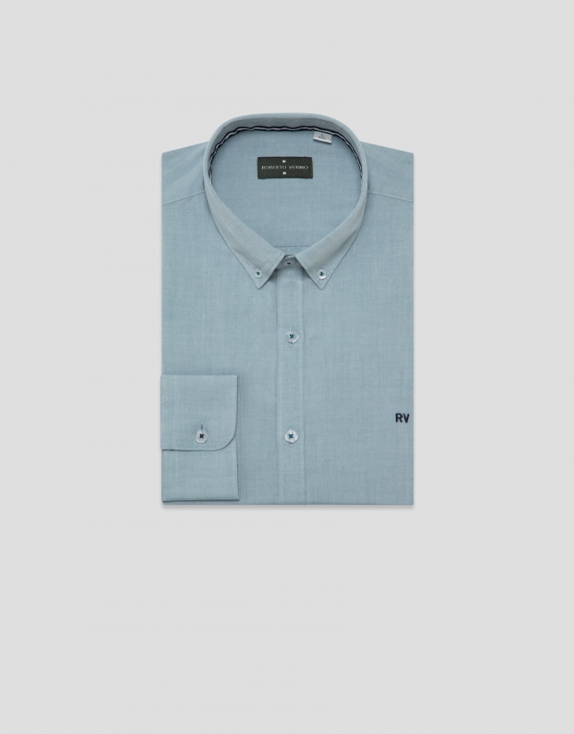 Regular fit teal Oxford casual shirt
