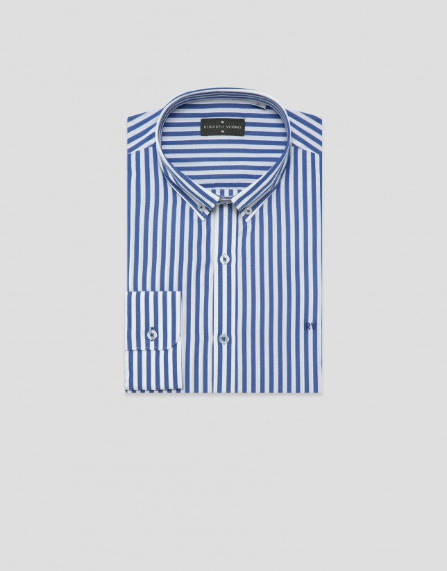 Regular fit white and blue striped shirt
