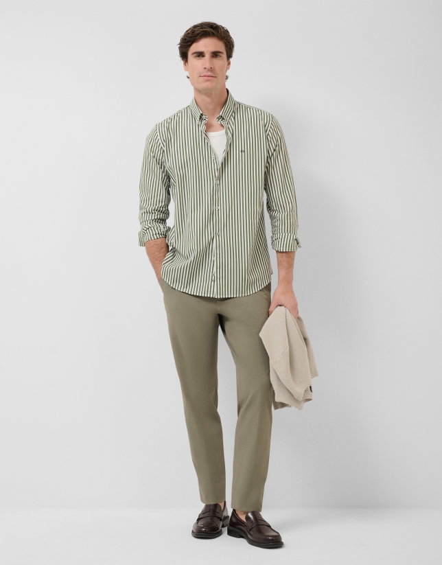 Regular fit white and khaki striped shirt