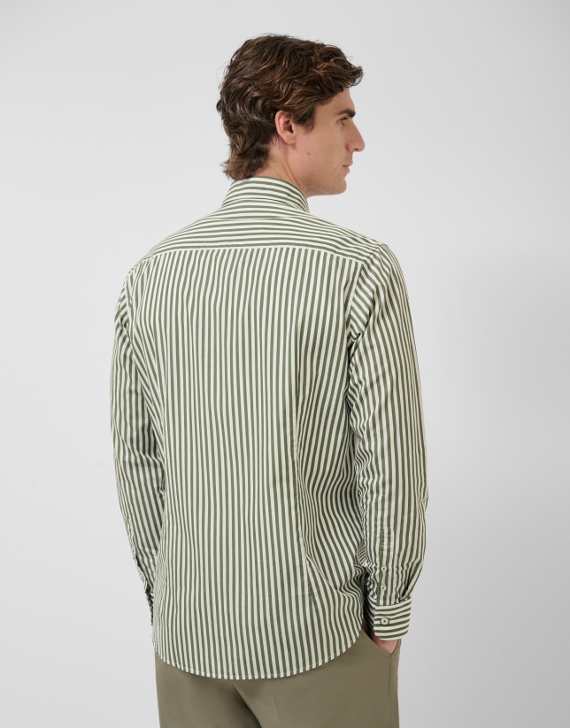 Regular fit white and khaki striped shirt