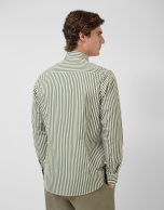 Regular fit white and khaki striped shirt