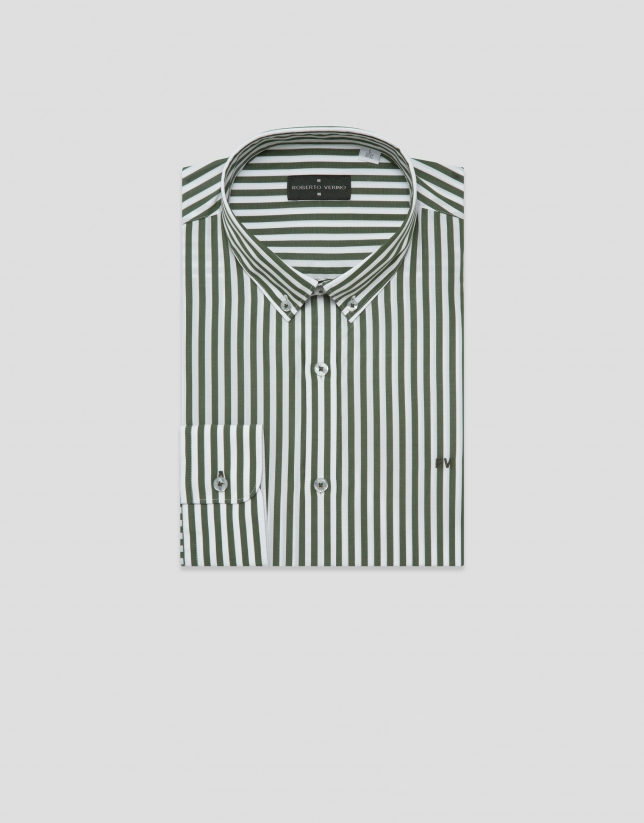 Regular fit white and khaki striped shirt