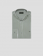 Regular fit white and khaki striped shirt