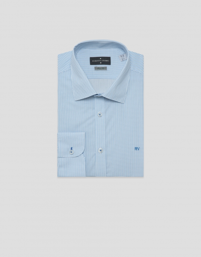 Camisa sport slim fit estampado geom&eacute;trico celeste