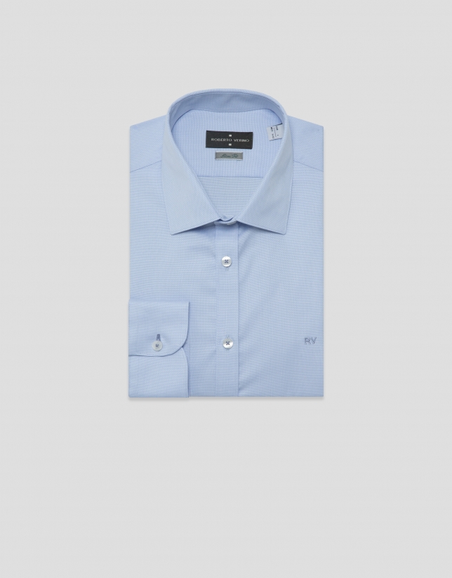 Slim fit sports shirt with blue microstructure