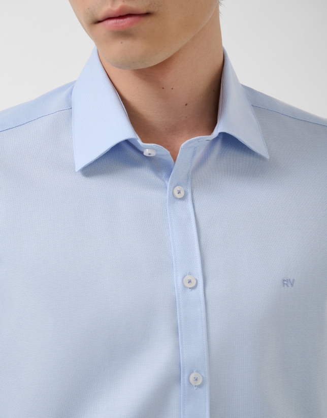 Camisa sport slim fit microestructura azul