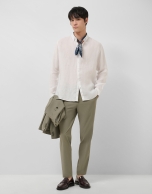 Regular fit white linen sports shirt