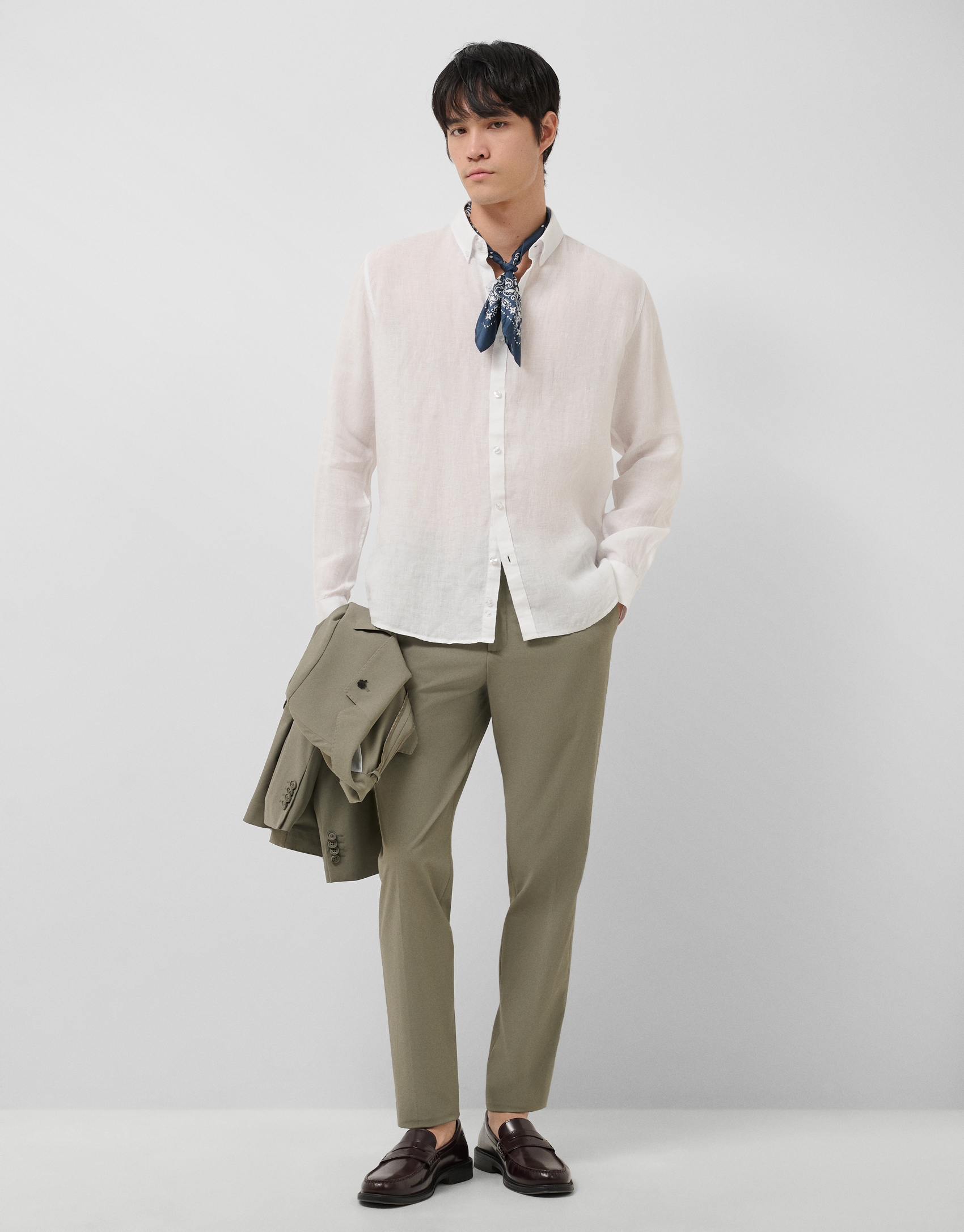 Regular fit white linen sports shirt