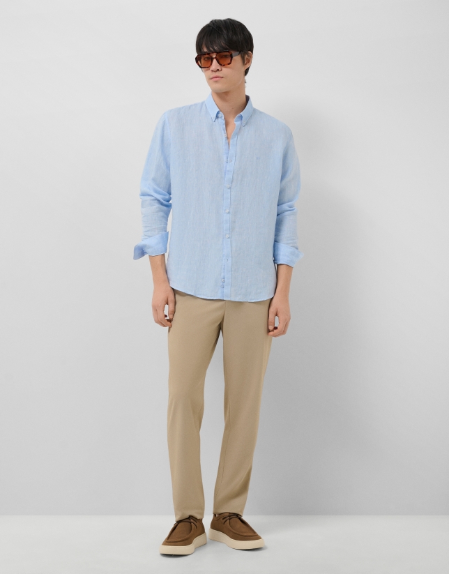 Camisa sport regular lino celeste