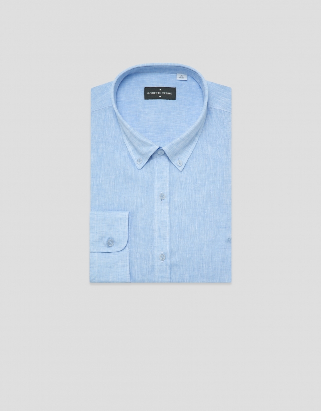 Camisa sport regular lino celeste