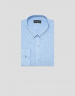 Regular fit light blue linen sports shirt