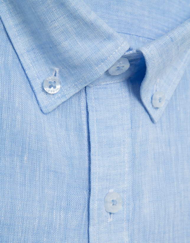 Regular fit light blue linen sports shirt