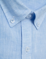Regular fit light blue linen sports shirt