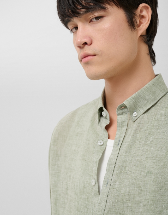 Camisa sport regular lino caqui