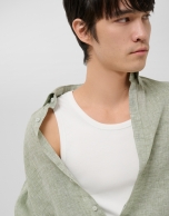 Regular fit khaki linen sports shirt