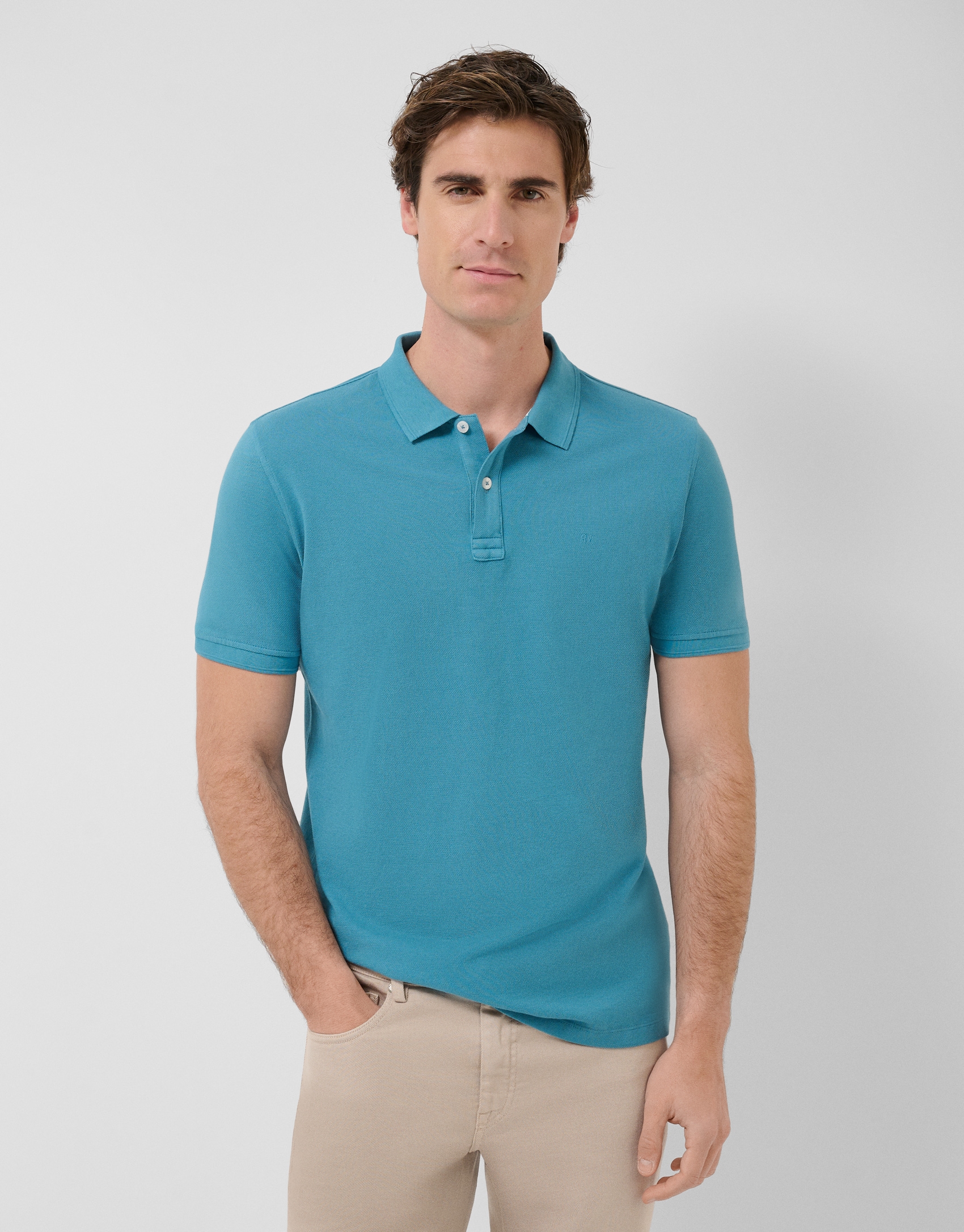 Polo piqu&eacute; de manga corta azul verdoso