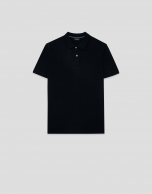 Navy blue short-sleeved piqu&eacute; polo shirt
