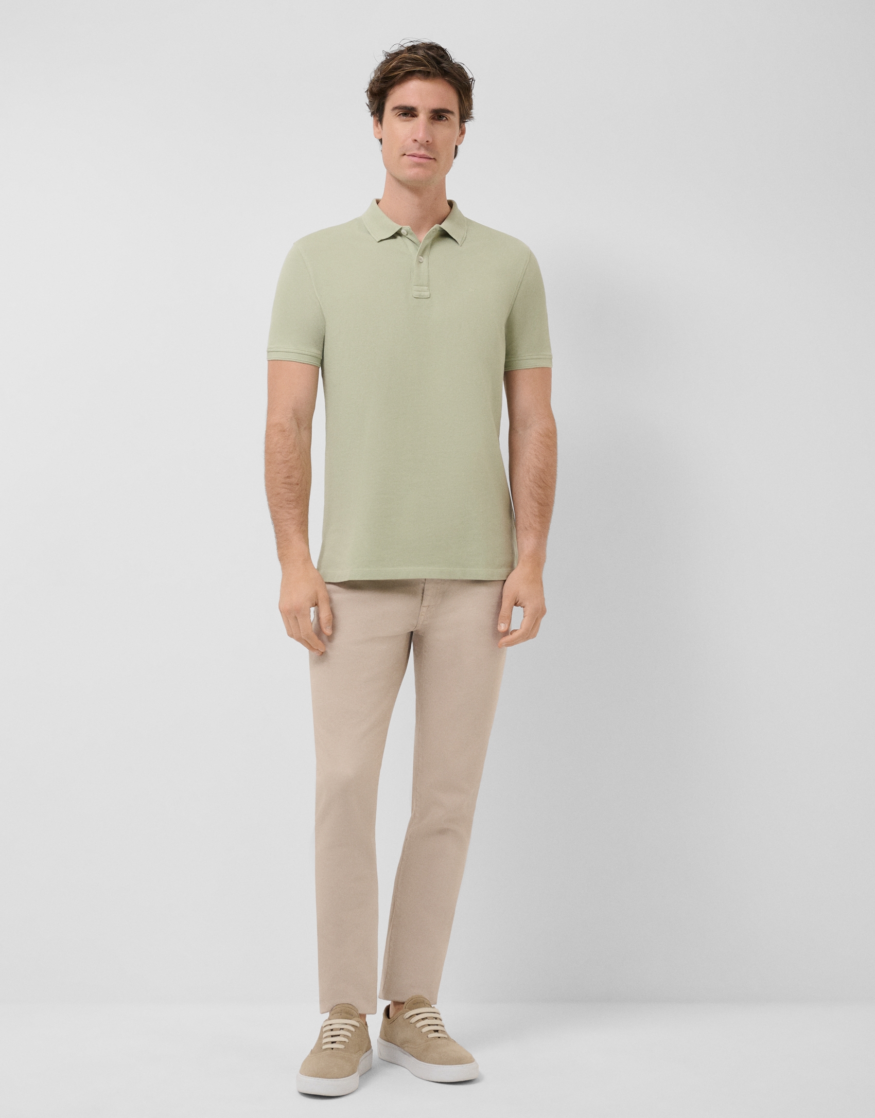 Khaki short-sleeved piqu&eacute; polo shirt