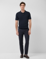 Navy structured knitted polo shirt