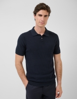 Navy structured knitted polo shirt