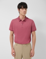 Plum-colored technical piqu&eacute; polo shirt with zip