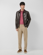 Plum-colored technical piqu&eacute; polo shirt with zip