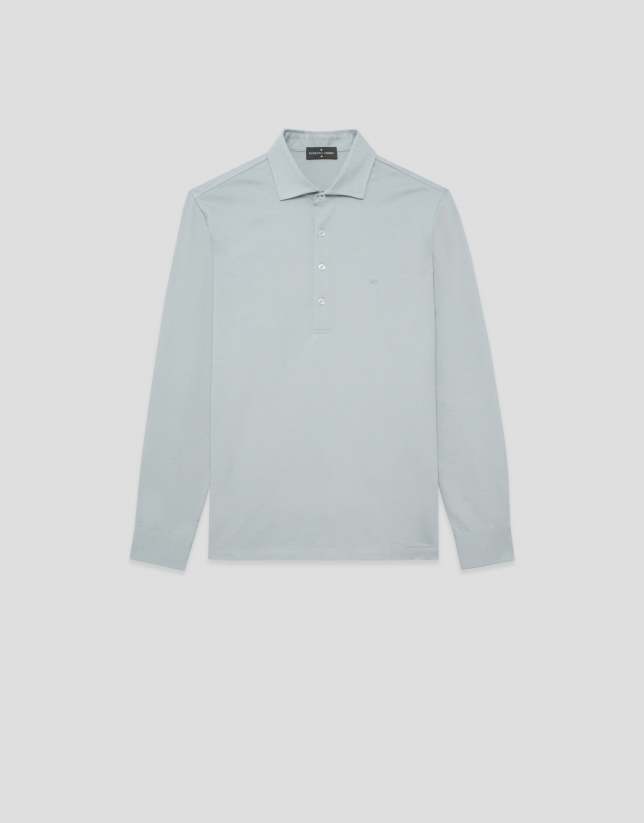 Grey long-sleeved piqu&eacute; shirt