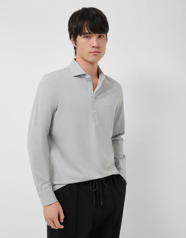 Polo manga larga piqu&eacute; gris