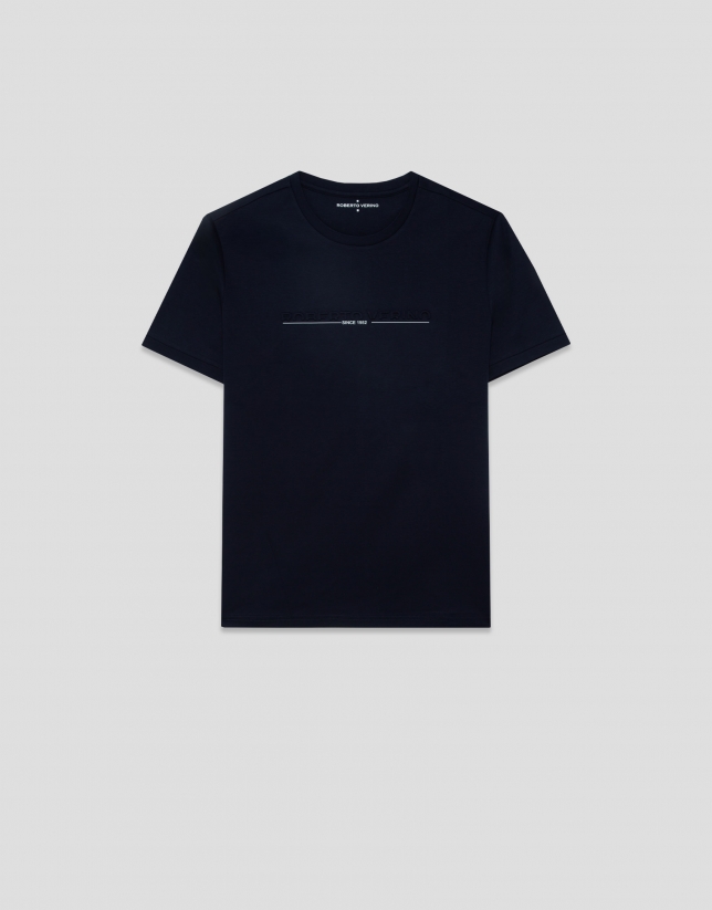Navy blue short-sleeved T-shirt with logo on the chest