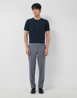 Navy blue knitted short-sleeved T-shirt