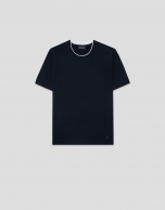 Navy blue knitted short-sleeved T-shirt