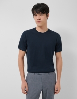 Navy blue knitted short-sleeved T-shirt