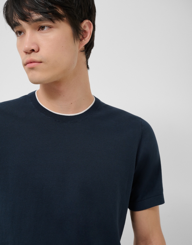 Camiseta manga corta tricotada marino