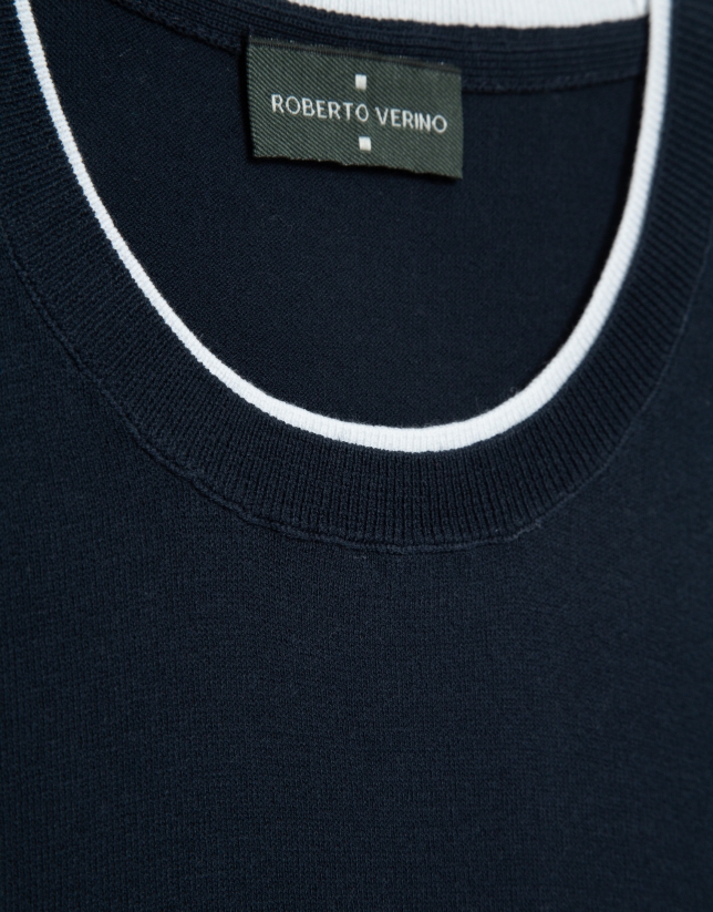 Navy blue knitted short-sleeved T-shirt