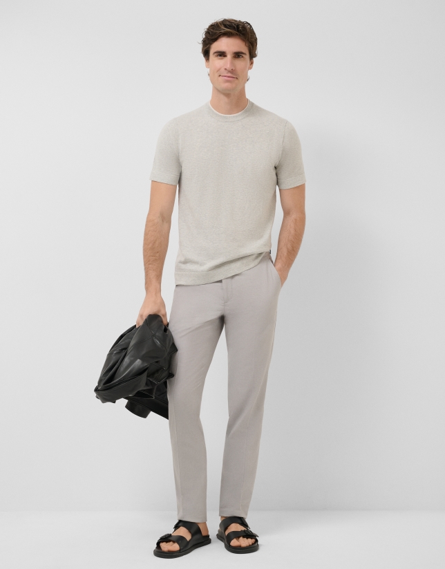 Grey melange knitted short-sleeved T-shirt