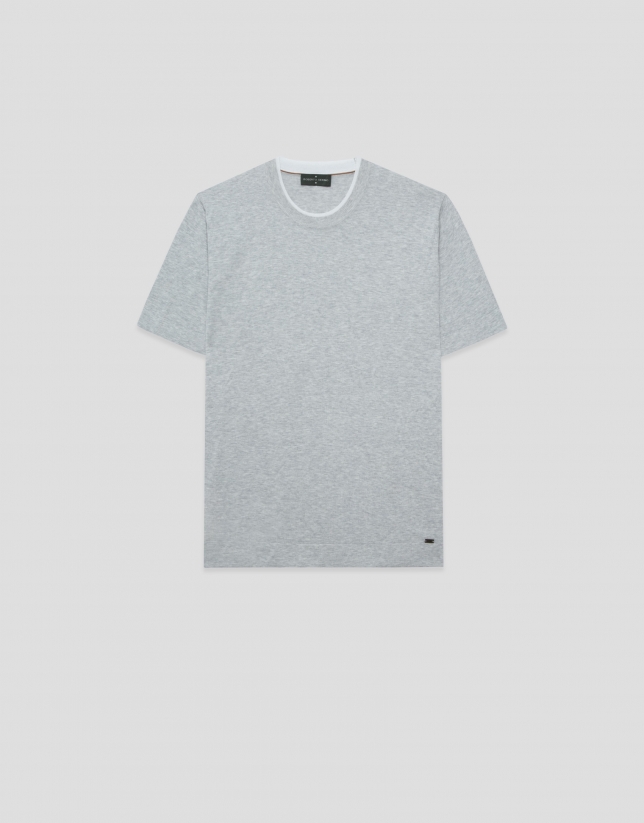 Camiseta manga corta tricotada gris melange