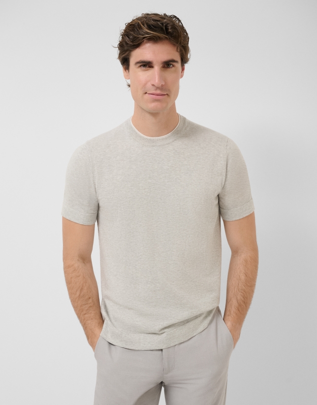 Camiseta manga corta tricotada gris melange