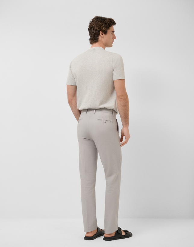 Grey melange knitted short-sleeved T-shirt