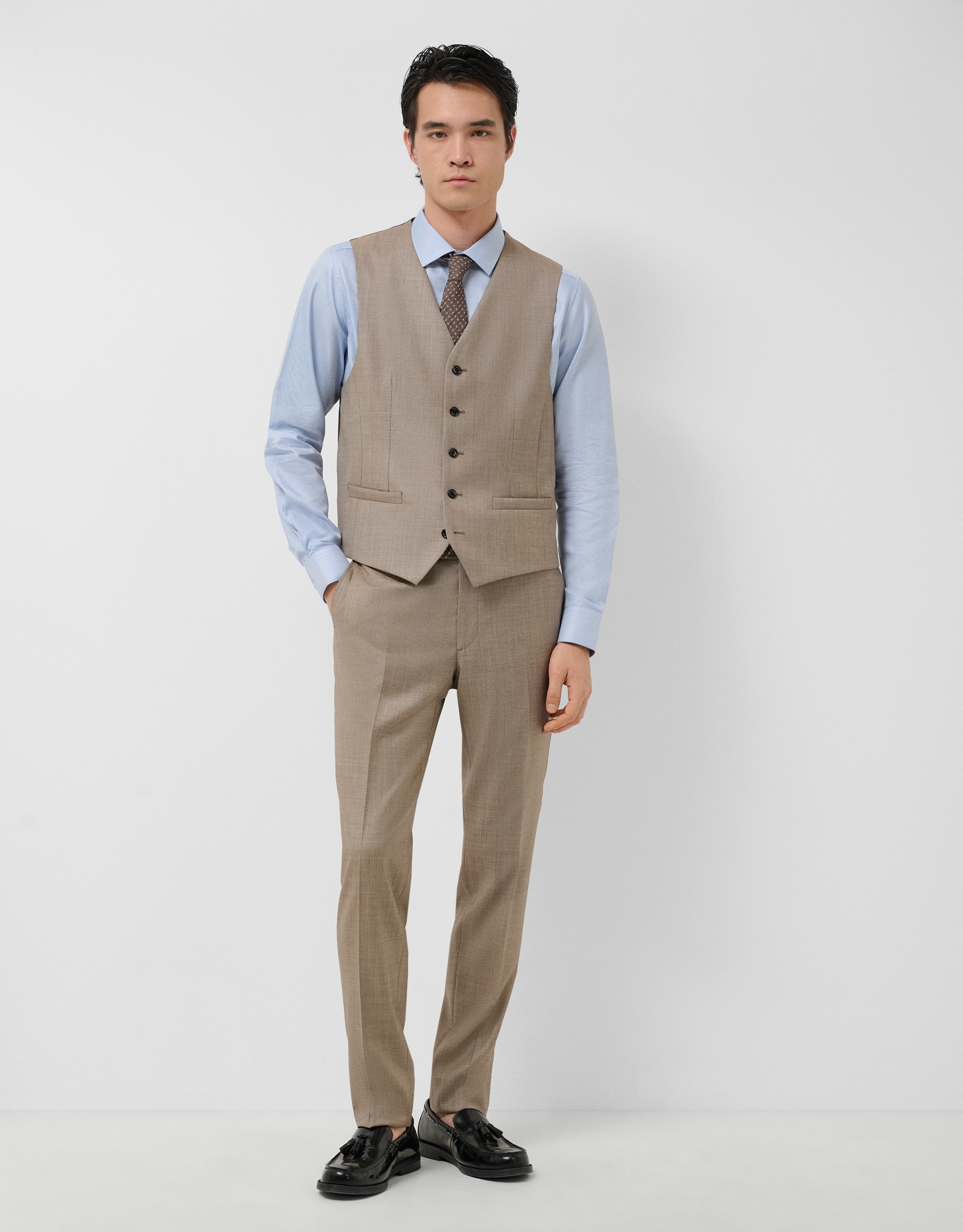 Dark mink wool faux plain waistcoat