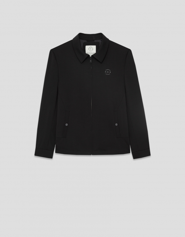 Black double-knit zip-up overshirt