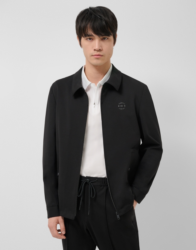 Black double-knit zip-up overshirt
