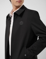 Black double-knit zip-up overshirt