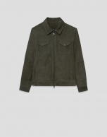Khaki suede jacket with chest pockets