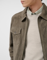 Khaki suede jacket with chest pockets