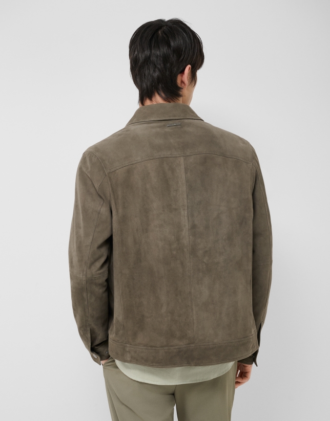 Khaki suede jacket with chest pockets