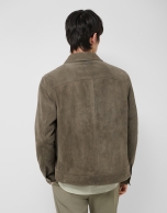 Khaki suede jacket with chest pockets