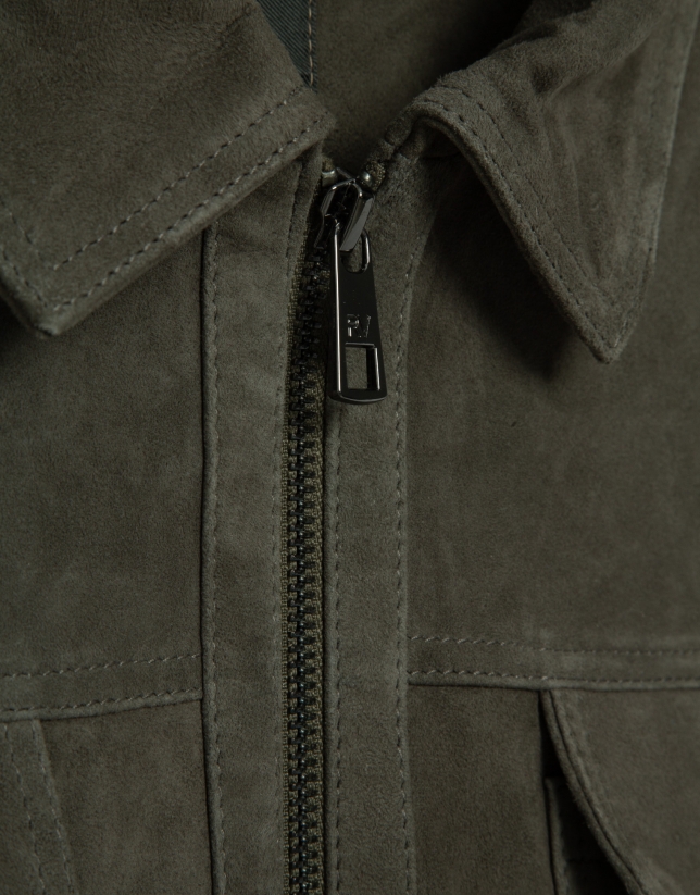Khaki suede jacket with chest pockets