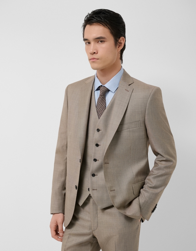 Half canvas slim fit suit in dark mink faux suede