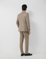 Half canvas slim fit suit in dark mink faux suede