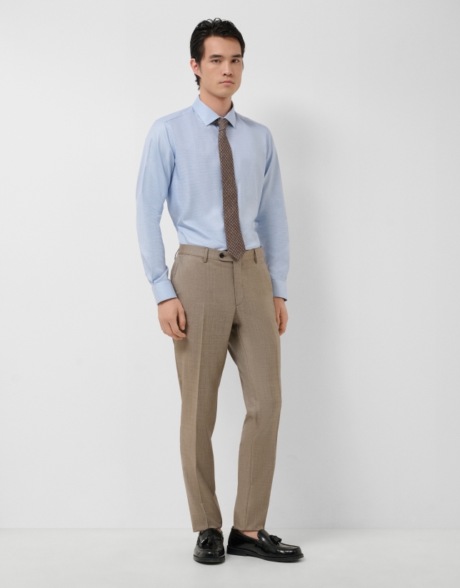 Half canvas slim fit suit in dark mink faux suede